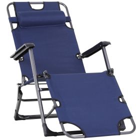 Outsunny Folding Lounger Chair Metal Frame Folding Sun Lounger Curved Adjustable Footrest Chair 120Â° / 180Â° W/ Head Pillow Navy