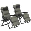 Outsunny Zero Gravity Lounge Chair Set, 2 Pieces Reclining Folding Outdoor Lounge Chairs with Cushion, Headrest, Side Tray, Gray