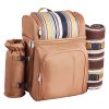 Picnic Backpack, Beach Picnic Backpack Bag for 4 Person with Insulated Cooler Compartment, Detachable Bottle/Wine Holder, Lightweight Blanket