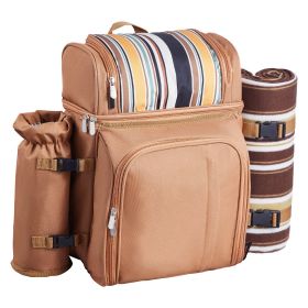 Picnic Backpack, Beach Picnic Backpack Bag for 4 Person with Insulated Cooler Compartment, Detachable Bottle/Wine Holder, Lightweight Blanket