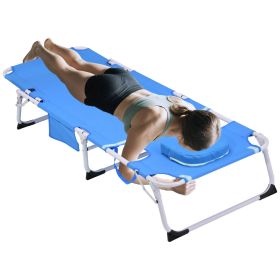3-in-1 Heavy Duty Tanning Chair with Face Hole Adjustable 5-Position Folding Chaise Lounge Chairs for Outside Portable Lay Flat Beach Lounge Chair for