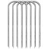12PC 12inch High-strength U-shaped threaded steel ground spikes for multi-purpose pipe and tent anchoring. Durable and windproof.