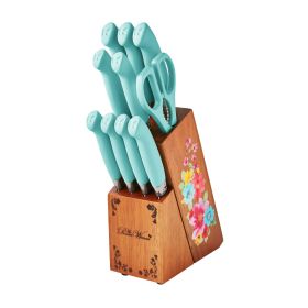 Breezy Blossoms 11 Piece Stainless Steel Knife Block Set Teal