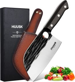 Serbian Chef Knife Hand Forged Meat Cleaver with Sheath High Carbon Steel Full Tang Knife Heavy Duty Butcher Knife for Kitchen or Camping OutdoorChris