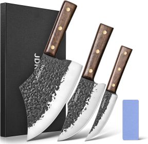 Butcher Knife Set 3PCS – Meat Cleaver, Boning Knife, Viking Knife–Hand Forged Full Tang Razor Sharp Kitchen Knives for Meat Cutting, BBQ