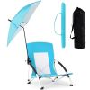 2 Pack Blue Umbrella Chair for Adults with Adjustable Parasol, Portable Backpack Beach Chair