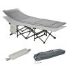 Folding Camping Cot with Mattress & Pillow, Double Layer Oxford Heavy Duty Sleeping Cot with Carry Bag Light Grey