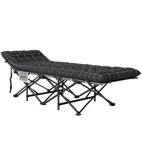 26.4" Wide Folding Bed, Camping Cot for Adults with Mattress, Storage Pocket, Carry Bag, Max Load 330 LBS, Black