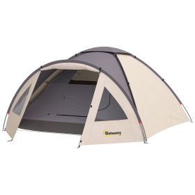 3 Person Camping Tent, Waterproof Family Dome Tent with Bedroom, Porch, Sewn-in Groundsheet and Hook, Khaki