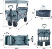 Collapsible Wagon 140L Wagons Carts Foldable with Removable Canopy, Folding Wagon Cart with Wheels for All-Terrain with Brake