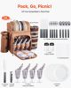 Picnic Backpack, Beach Picnic Backpack Bag for 4 Person with Insulated Cooler Compartment, Detachable Bottle/Wine Holder, Lightweight Blanket