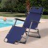 Outsunny Folding Lounger Chair Metal Frame Folding Sun Lounger Curved Adjustable Footrest Chair 120Â° / 180Â° W/ Head Pillow Navy