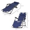Outsunny Folding Lounger Chair Metal Frame Folding Sun Lounger Curved Adjustable Footrest Chair 120Â° / 180Â° W/ Head Pillow Navy