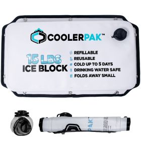 CoolerPak Ice Pack -Refillable Reusable – Cold for Days – Non-Toxic, Leakproof, Potable Drinking Water Safe – Built Tough, Rolls Up for Storage (Attachment Method: Snap, size: 15lb)