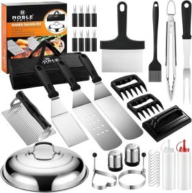 37PC Flat Top Grill Accessories Set - Must Have For Your Outdoor W/ Griddle Spatula, Cleaning Kit, and Grill Basting Cover (Option: Stainless Steel)