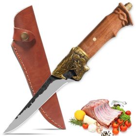 Boning Knife - Hand Forged Camping Knife - Dragon Head Handle And Leather Sheath - Unique Dragon Style (Option: Fillet Knife)