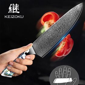 Damascus Steel Chef Knife 8 Inch, Santoku Knife, Boning Knife, Professional Blade W/ Hand Forged Hammer Pattern, and Ultra Sharp (Option: Chef knife)