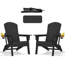 HDPE Folding Adirondack chair with Cup Holder, 2 Pack (Offered in 8 different Colors) (Color: Black)