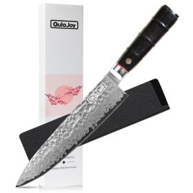 8 Inch Japanese Chef Knife, 67 Layers Damascus VG-10 Steel Core, Professional Hammered Kitchen Knife, Handcrafted W/ Ergonomic Bamboo handle (Option: Chef Knife Black)