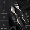 Stainless Steel 6-in-1 Multi-Tool Cutlery Set, Folding Pocket Knife with Fork, Spoon, Can Opener, Corkscrew, and Bottle Opener