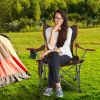 Foldable Camping Chair Collapsible Reclining Chair 330LBS Load Heavy Duty Steel Lawn Chair with Reclining Backrest Angle Cup Holder Pillow Side Pocket